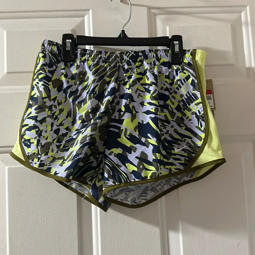 Nike DRI-FIT Tempo Running Shorts: GREEN/PURPLE PRINT: NWT: SIZE L
